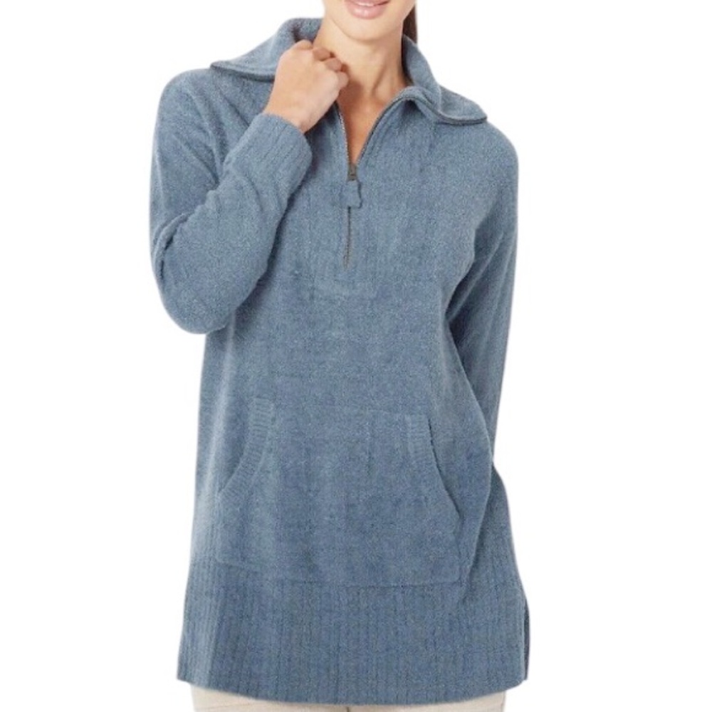 Medium Barefoot Dreams Cozy Chic Lite Teal Blue 1/2 Zip Pullover Tunic Top